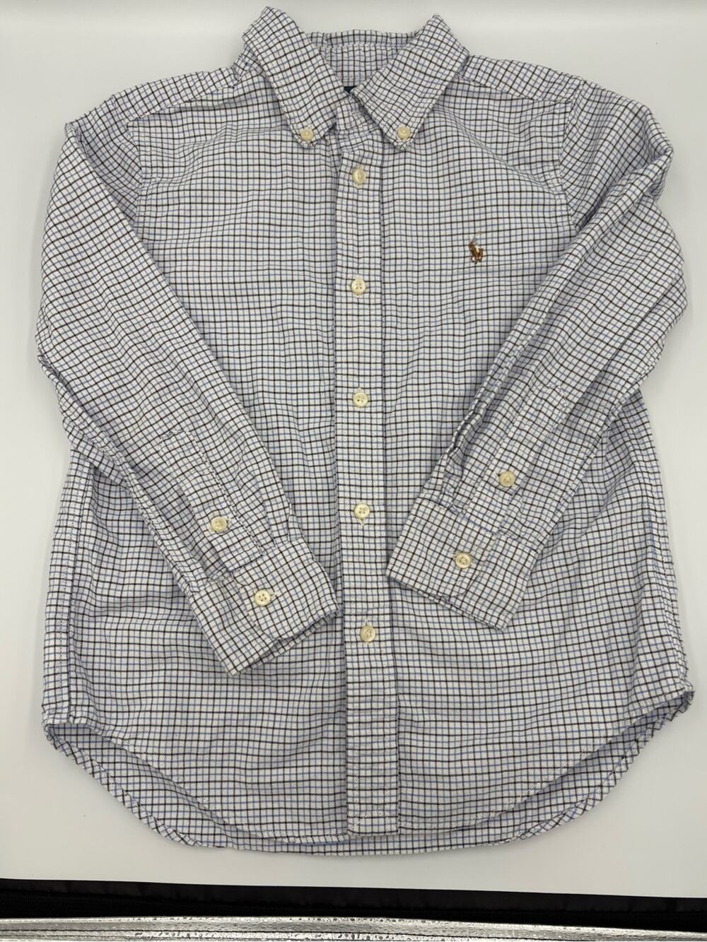 Ralph Lauren Boys' Blue Check Button-Down Shirt-100% cotton- size 6
